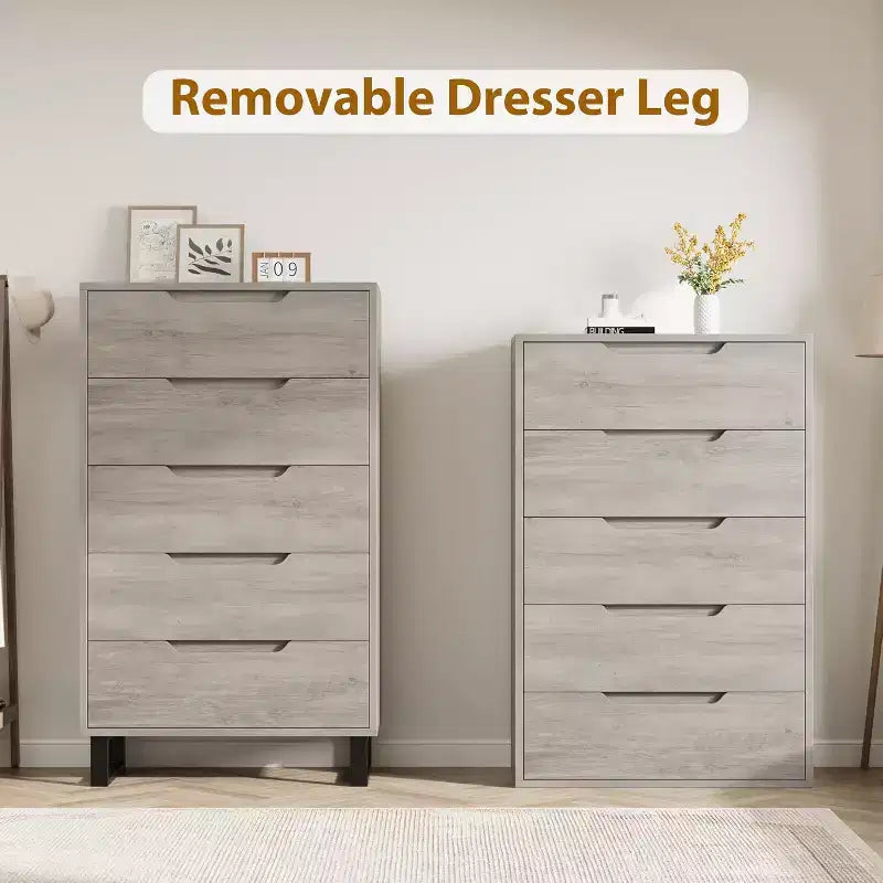 5 Dresser for Bedroom, 51 Tall Dresser, Freestanding Vertical Drawer Cabinet with Storage, Wooden Closet Storage Chest for Living Room, Bedroom