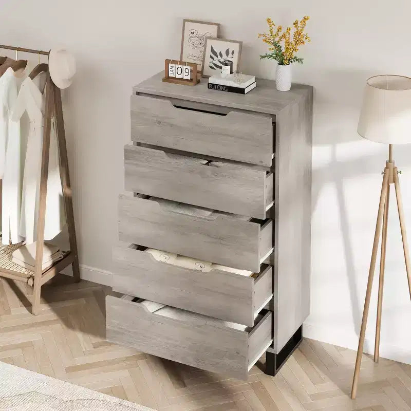 5 Dresser for Bedroom, 51 Tall Dresser, Freestanding Vertical Drawer Cabinet with Storage, Wooden Closet Storage Chest for Living Room, Bedroom