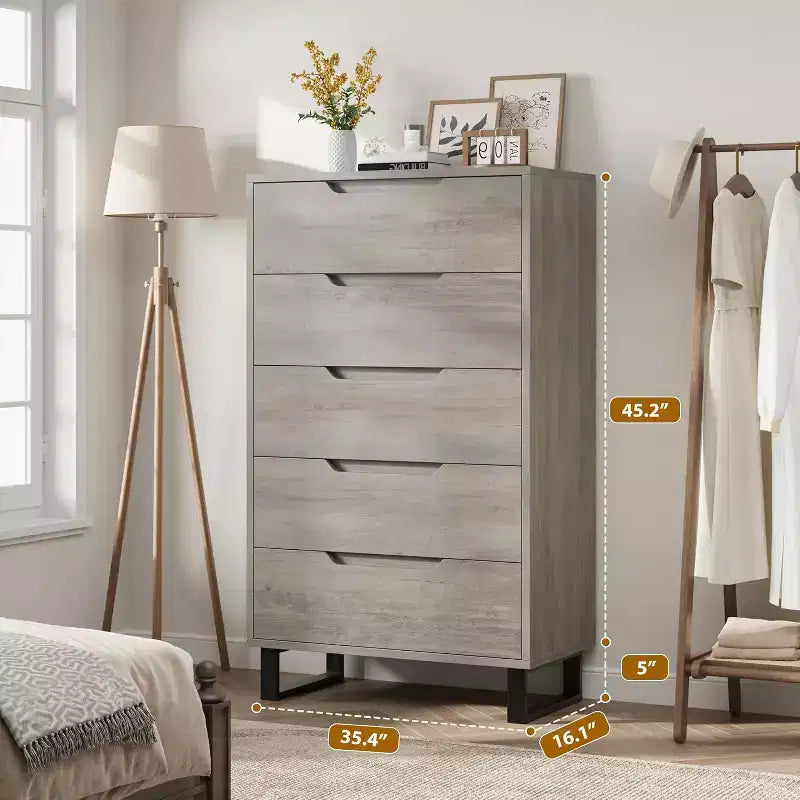 5 Dresser for Bedroom, 51 Tall Dresser, Freestanding Vertical Drawer Cabinet with Storage, Wooden Closet Storage Chest for Living Room, Bedroom