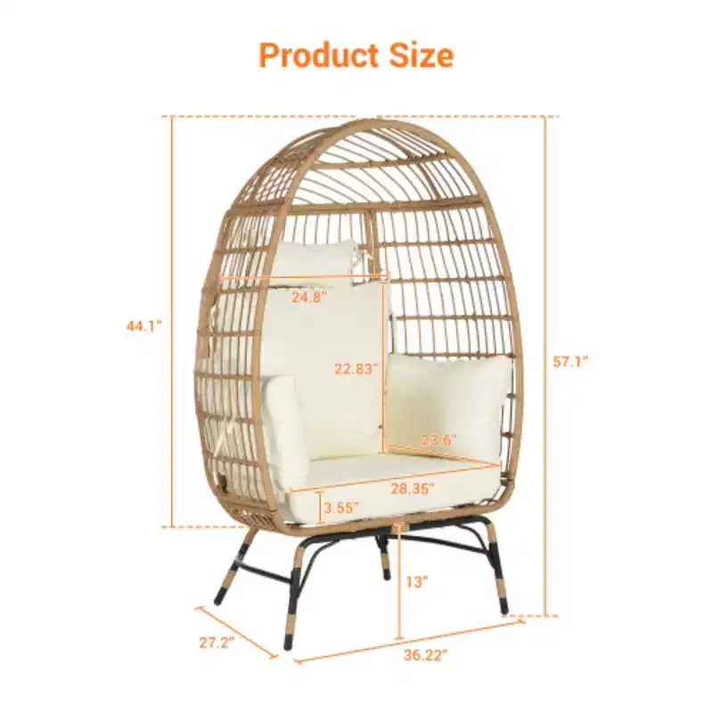 Wicker Egg Chair, Rattan Egg Chair Indoor Outdoor, Oversized Large Egg Chairs 600lbs with Cushion and Pillow