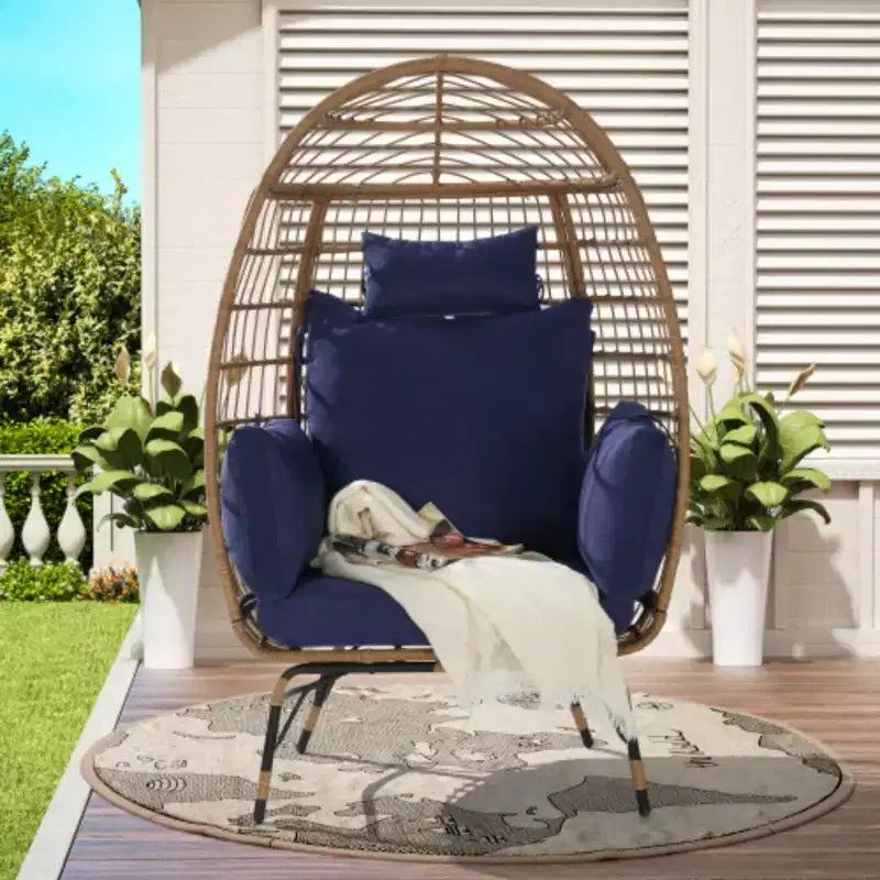 Wicker Egg Chair, Rattan Egg Chair Indoor Outdoor, Oversized Large Egg Chairs 600lbs with Cushion and Pillow