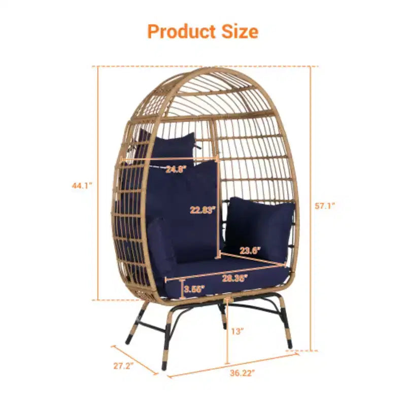 Wicker Egg Chair, Rattan Egg Chair Indoor Outdoor, Oversized Large Egg Chairs 600lbs with Cushion and Pillow