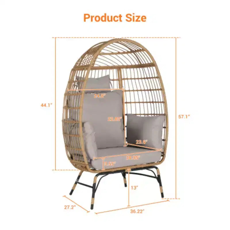 Wicker Egg Chair, Rattan Egg Chair Indoor Outdoor, Oversized Large Egg Chairs 600lbs with Cushion and Pillow