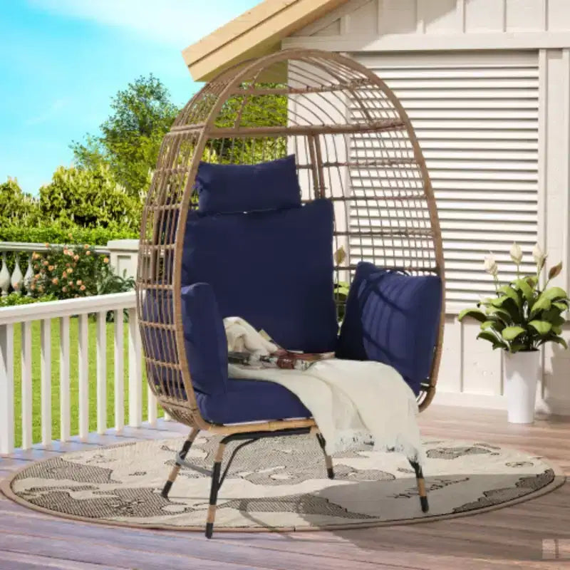 Wicker Egg Chair, Rattan Egg Chair Indoor Outdoor, Oversized Large Egg Chairs 600lbs with Cushion and Pillow
