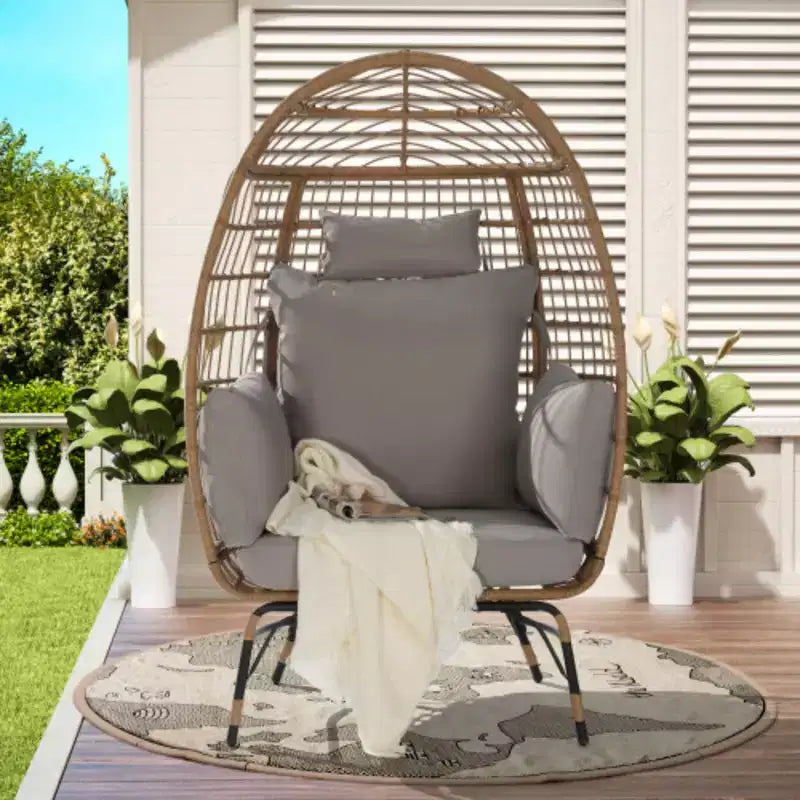 Wicker Egg Chair, Rattan Egg Chair Indoor Outdoor, Oversized Large Egg Chairs 600lbs with Cushion and Pillow