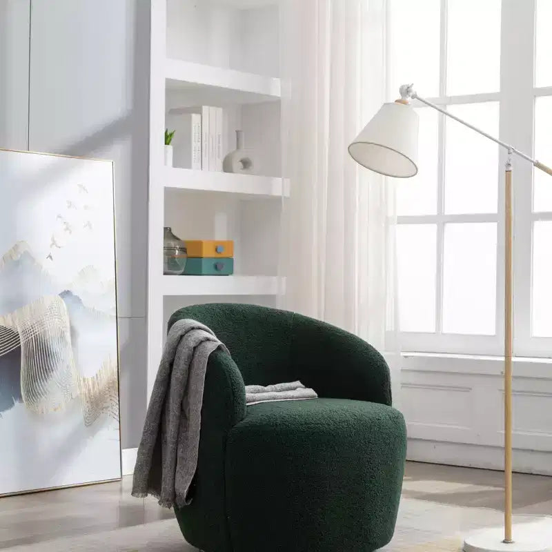 Velvet Fabric Swivel Accent Armchair Barrel Chair With Black Powder Coating Metal Ring, Blue