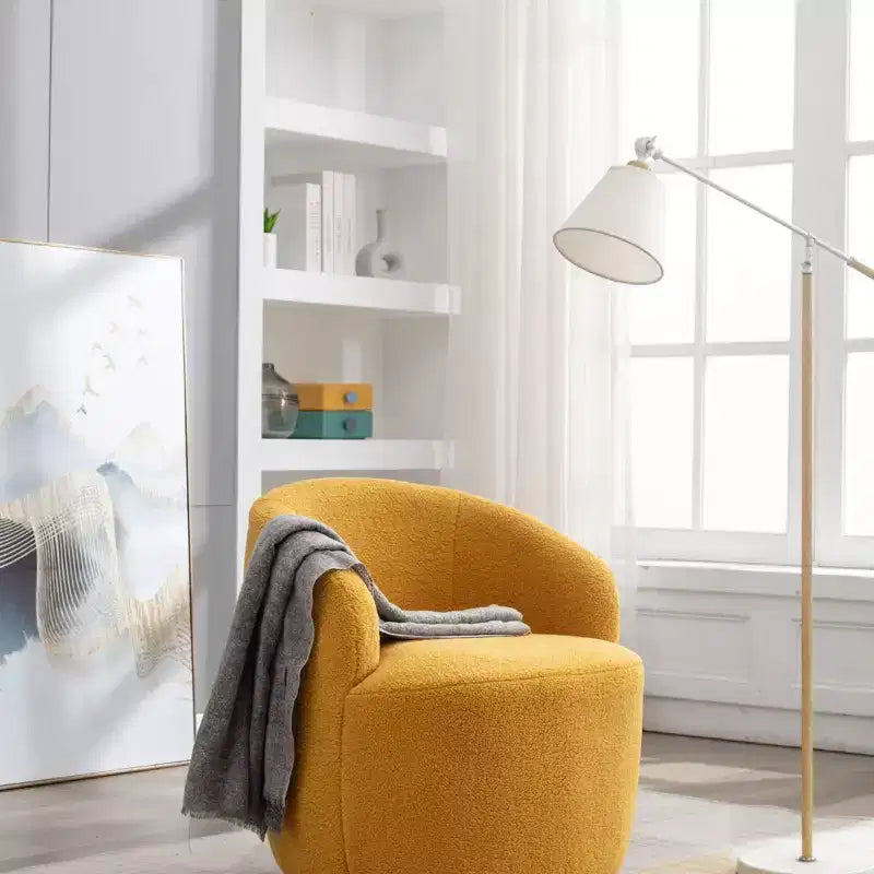 Velvet Fabric Swivel Accent Armchair Barrel Chair With Black Powder Coating Metal Ring, Blue