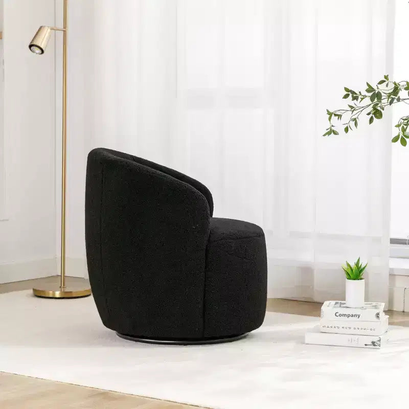 Velvet Fabric Swivel Accent Armchair Barrel Chair With Black Powder Coating Metal Ring, Blue