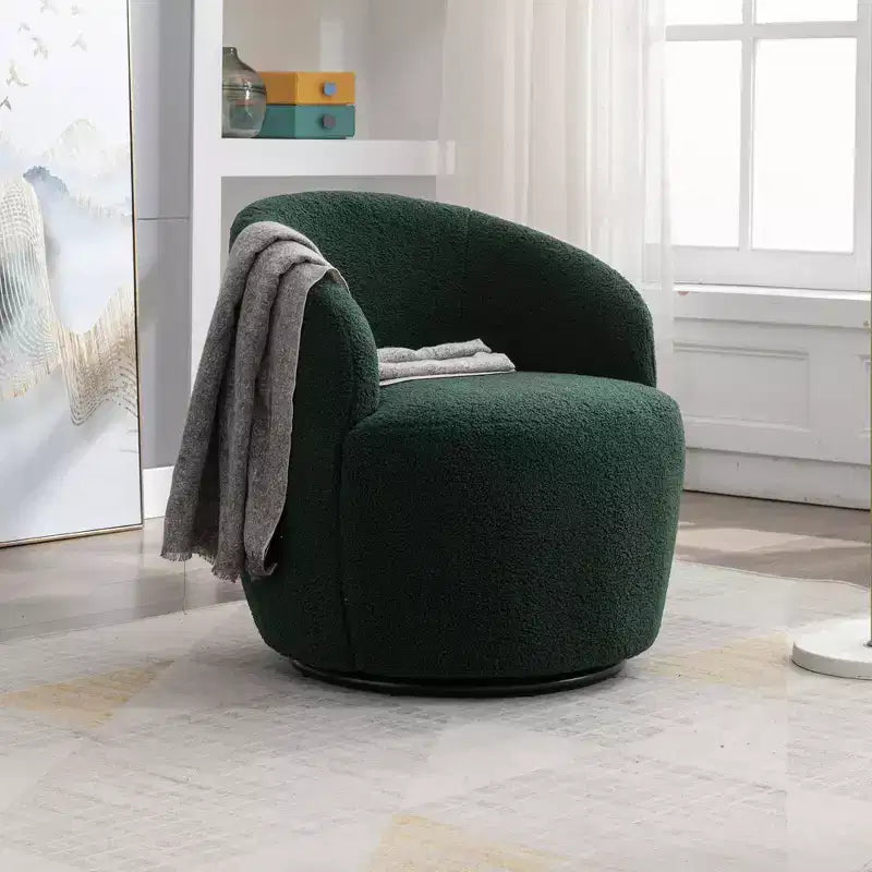 Velvet Fabric Swivel Accent Armchair Barrel Chair With Black Powder Coating Metal Ring, Blue