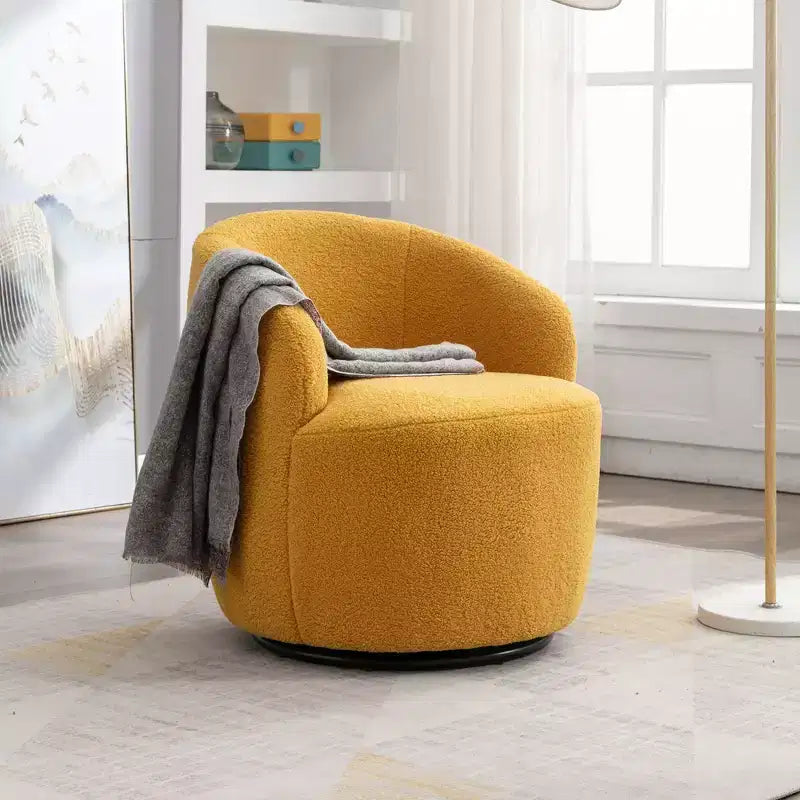 Velvet Fabric Swivel Accent Armchair Barrel Chair With Black Powder Coating Metal Ring, Blue