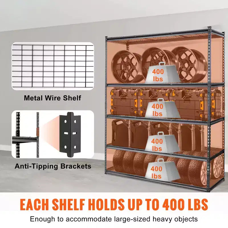 Storage Shelving Unit, 5-Tier Adjustable, 2000 lbs Capacity, Heavy Duty Garage Shelves Metal Organizer Wire Rack