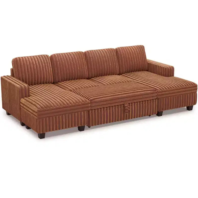 Modular Sectional Sleeper Sofa with Pull Out Couch Bed Corduroy Double Chaise with Storage