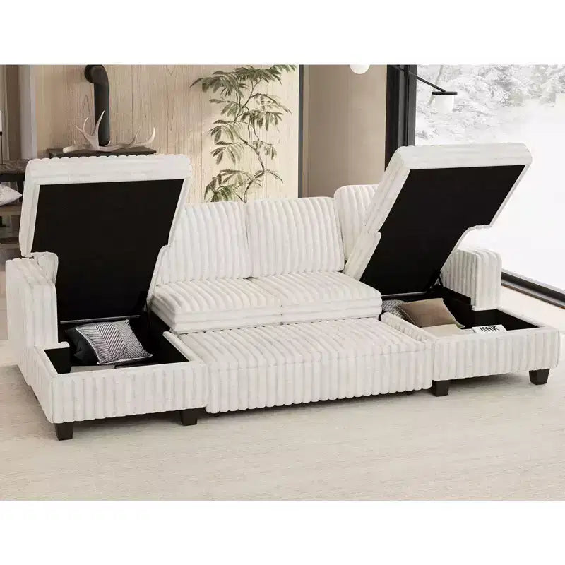 Modular Sectional Sleeper Sofa with Pull Out Couch Bed Corduroy Double Chaise with Storage