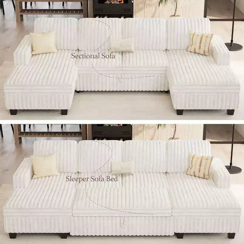 Modular Sectional Sleeper Sofa with Pull Out Couch Bed Corduroy Double Chaise with Storage