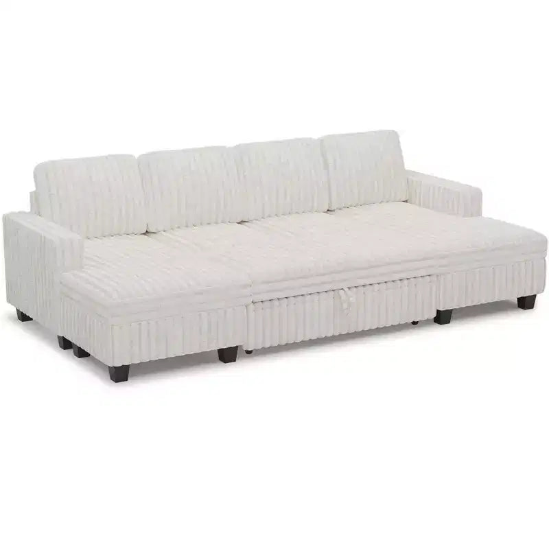 Modular Sectional Sleeper Sofa with Pull Out Couch Bed Corduroy Double Chaise with Storage