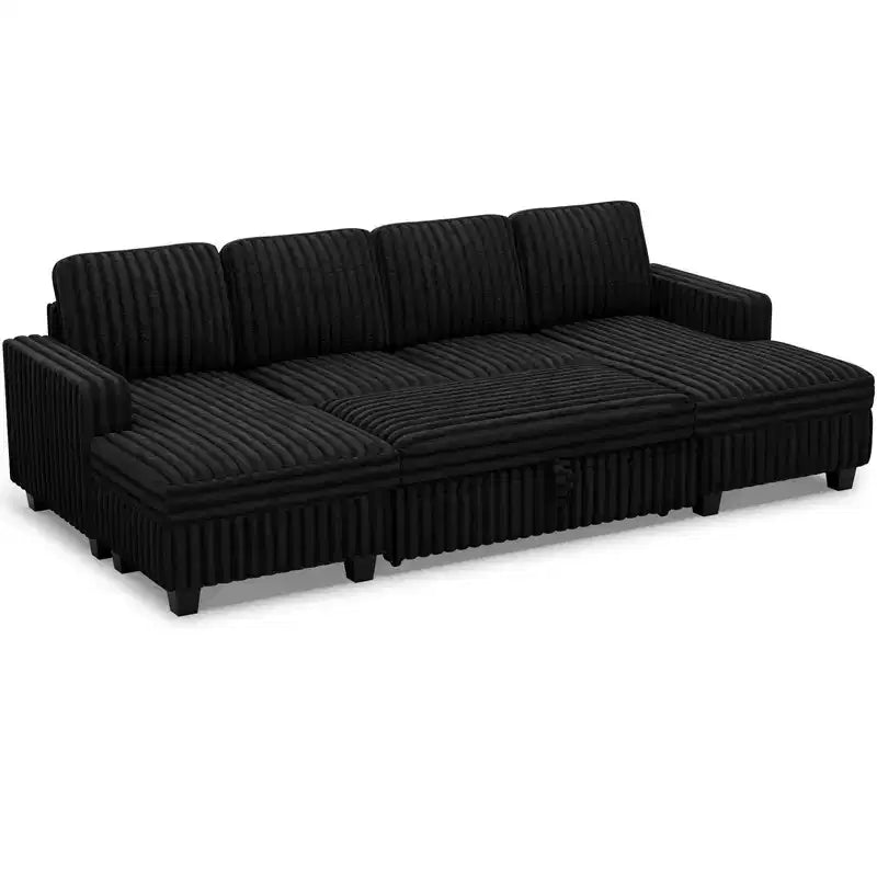Modular Sectional Sleeper Sofa with Pull Out Couch Bed Corduroy Double Chaise with Storage
