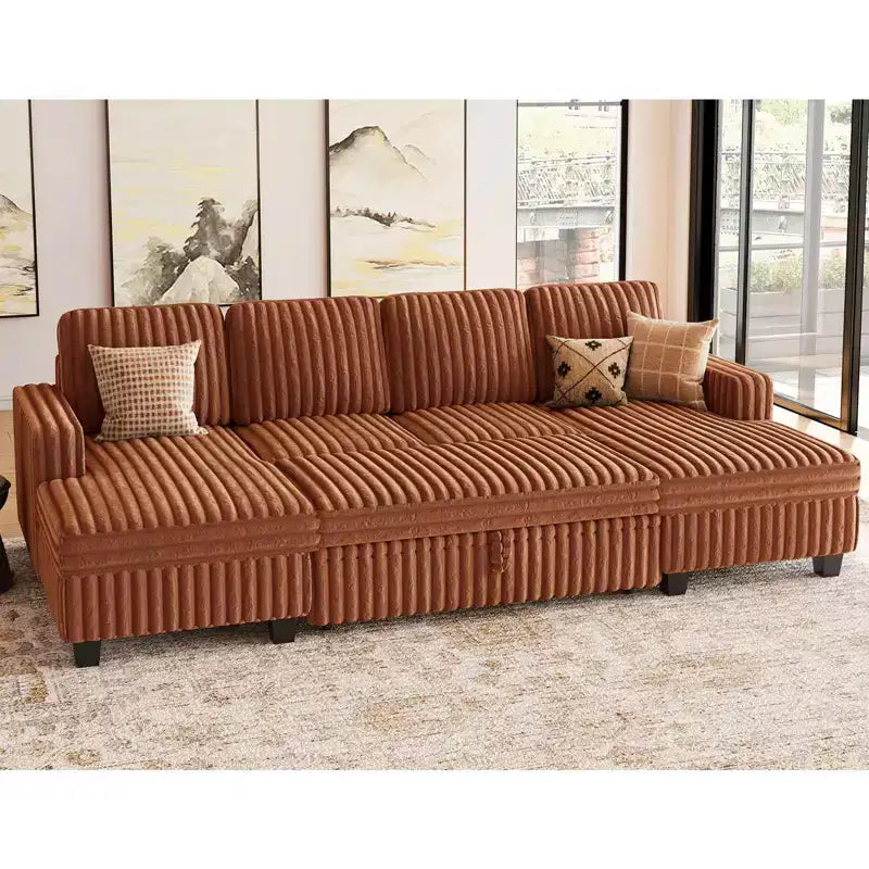 Modular Sectional Sleeper Sofa with Pull Out Couch Bed Corduroy Double Chaise with Storage