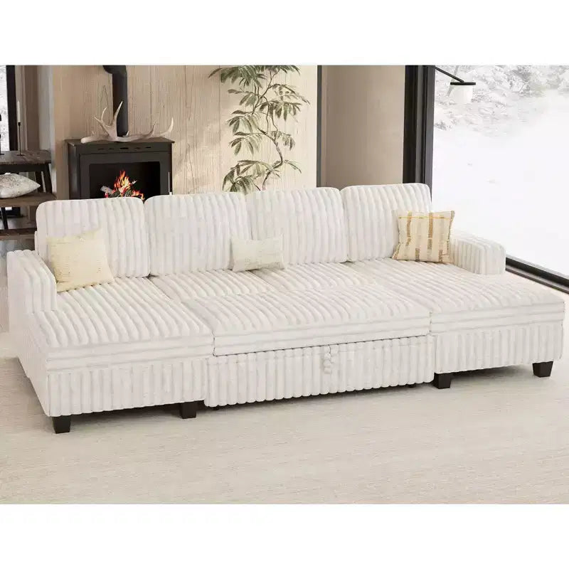Modular Sectional Sleeper Sofa with Pull Out Couch Bed Corduroy Double Chaise with Storage