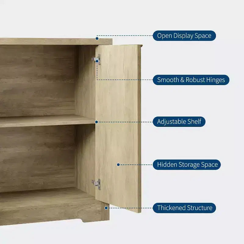 Modern Fluted Wood Sideboard Cabinet with 4 Doors and Adjustable Shelf, Spacious Tabletop, Versatile Buffet and Coffee Bar Console for Dining Room