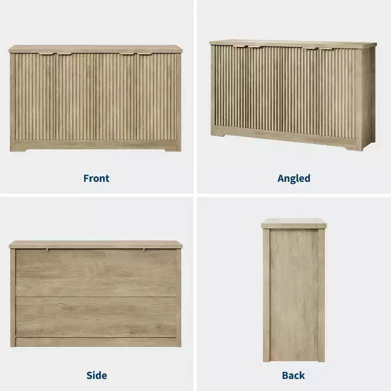 Modern Fluted Wood Sideboard Cabinet with 4 Doors and Adjustable Shelf, Spacious Tabletop, Versatile Buffet and Coffee Bar Console for Dining Room