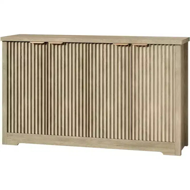Modern Fluted Wood Sideboard Cabinet with 4 Doors and Adjustable Shelf, Spacious Tabletop, Versatile Buffet and Coffee Bar Console for Dining Room