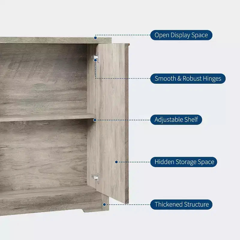 Modern Fluted Wood Sideboard Cabinet with 4 Doors and Adjustable Shelf, Spacious Tabletop, Versatile Buffet and Coffee Bar Console for Dining Room