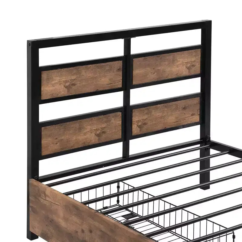 Twin Size Metal Platform Bed Frame with MDF Headboard Footboard, 2 Storage Drawers Rotatable TV Stand, Industrial, Black