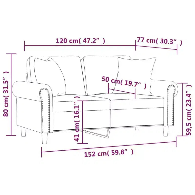 Velvet 2-Seater Sofa with Pillows and Cushions in Dark Gray Cozy, Modern Design for Living Room, Lounge, or Home Office