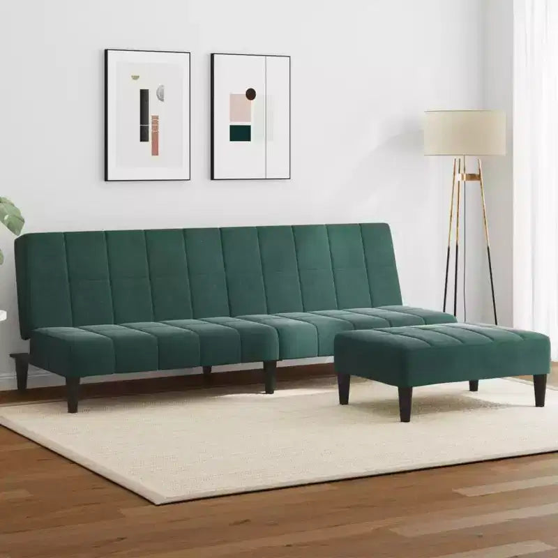 Sofa Bed Dark Green Velvet, Wood, Foam, Plastic 2-Seater Foldable