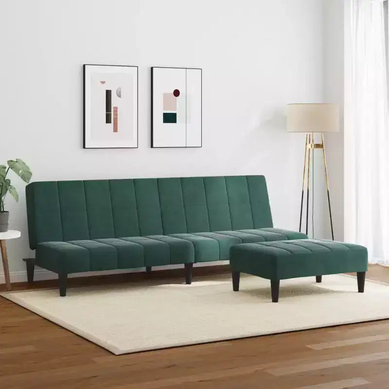Sofa Bed Dark Green Velvet, Wood, Foam, Plastic 2-Seater Foldable
