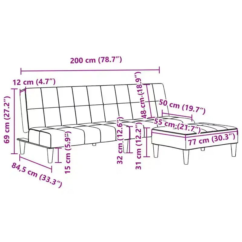 Sofa Bed Dark Green Velvet, Wood, Foam, Plastic 2-Seater Foldable