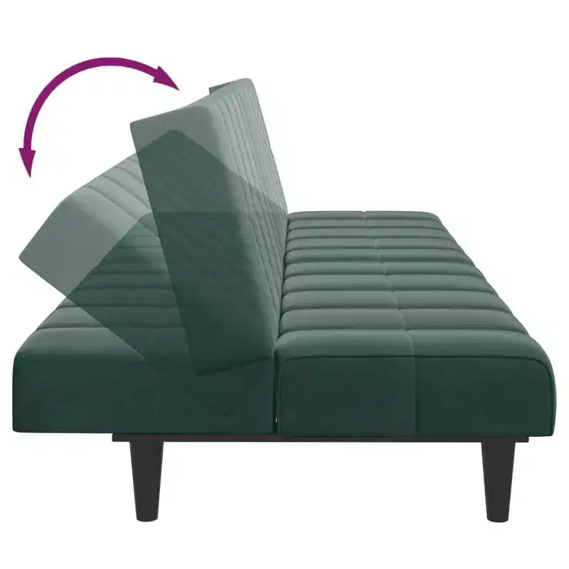 Sofa Bed Dark Green Velvet, Wood, Foam, Plastic 2-Seater Foldable
