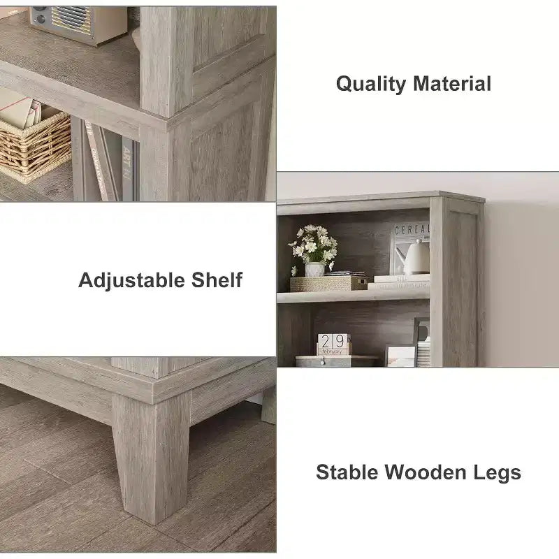 71 Farmhouse Bookcase 5-Tier Adjustable Shelf, 31. 5 Wide with Wooden Legs, Rustic Vintage Style for Living Room Office