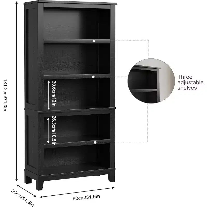 71 Farmhouse Bookcase 5-Tier Adjustable Shelf, 31. 5 Wide with Wooden Legs, Rustic Vintage Style for Living Room Office