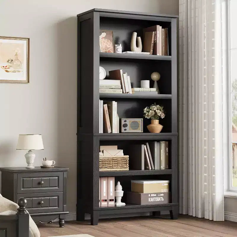 71 Farmhouse Bookcase 5-Tier Adjustable Shelf, 31. 5 Wide with Wooden Legs, Rustic Vintage Style for Living Room Office
