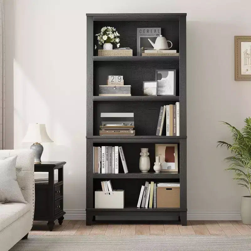 71 Farmhouse Bookcase 5-Tier Adjustable Shelf, 31. 5 Wide with Wooden Legs, Rustic Vintage Style for Living Room Office