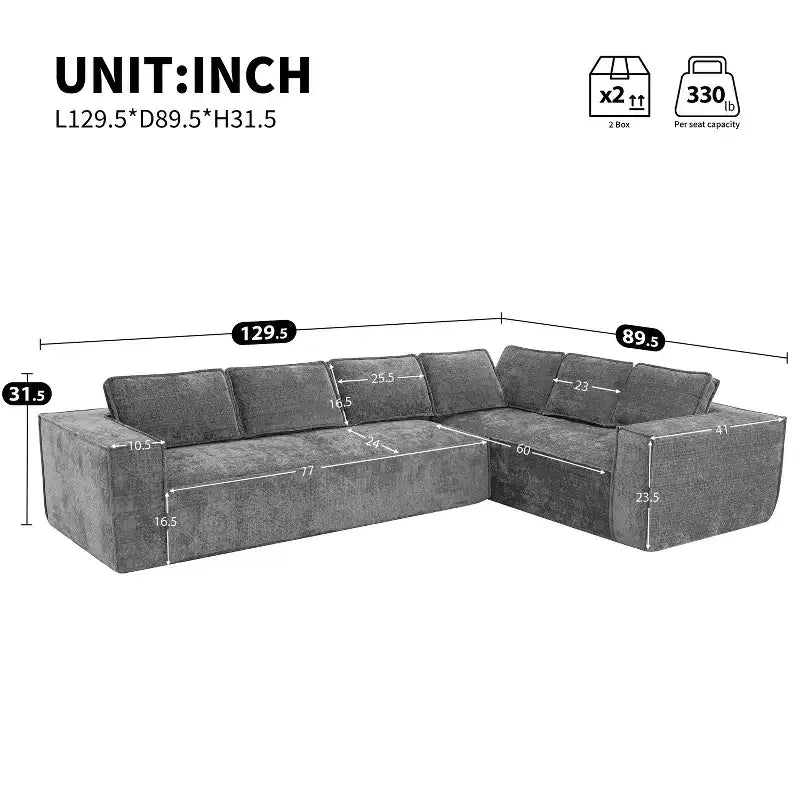 129. 5'' Modular L-Shaped Sofa with Wrinkle-Resistant Chenille, No-Frame Compression Design, 6-Seater Modern Sectional Couch for Living Room