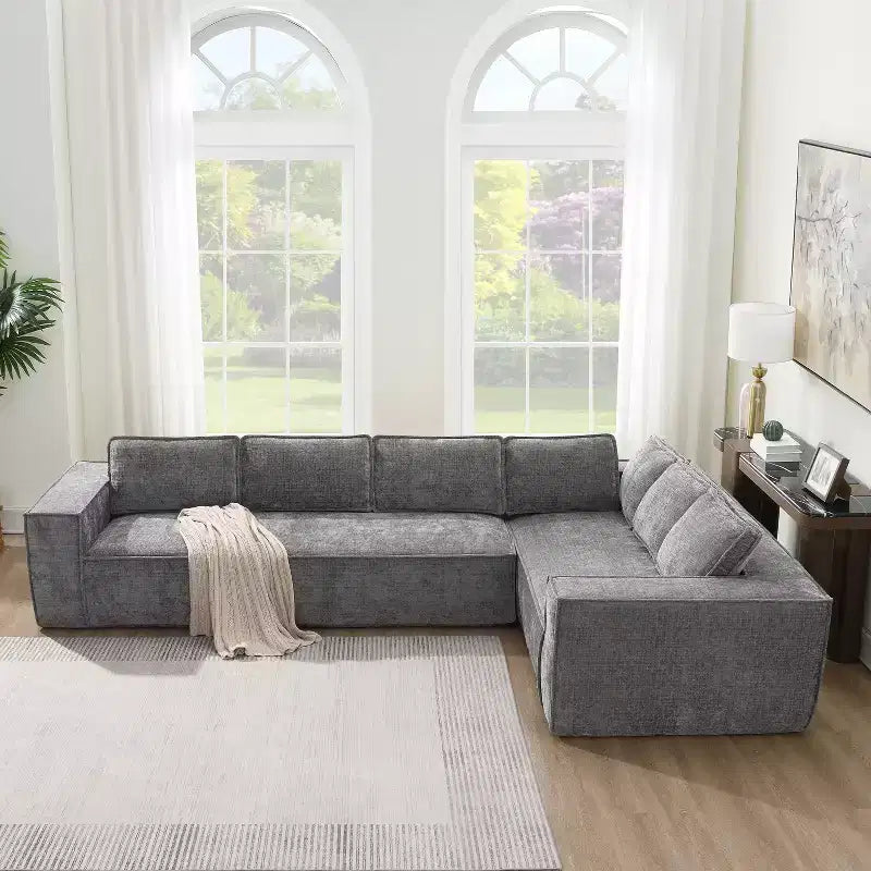129. 5'' Modular L-Shaped Sofa with Wrinkle-Resistant Chenille, No-Frame Compression Design, 6-Seater Modern Sectional Couch for Living Room