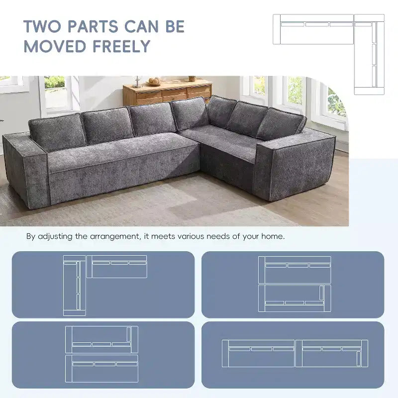 129. 5'' Modular L-Shaped Sofa with Wrinkle-Resistant Chenille, No-Frame Compression Design, 6-Seater Modern Sectional Couch for Living Room