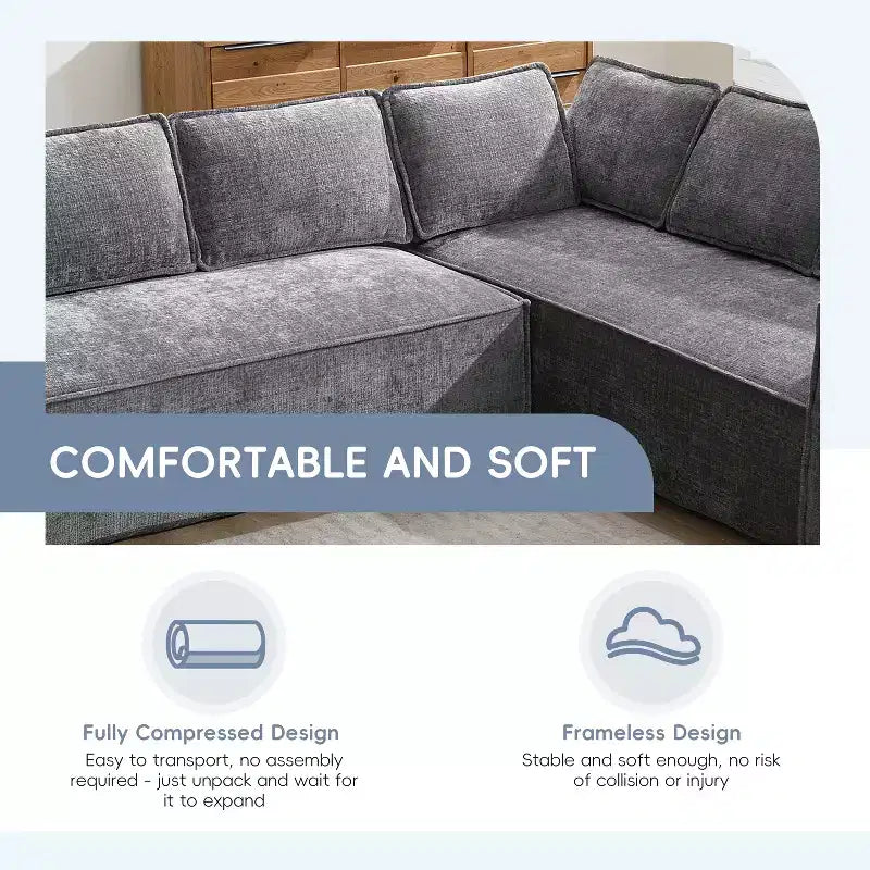 129. 5'' Modular L-Shaped Sofa with Wrinkle-Resistant Chenille, No-Frame Compression Design, 6-Seater Modern Sectional Couch for Living Room