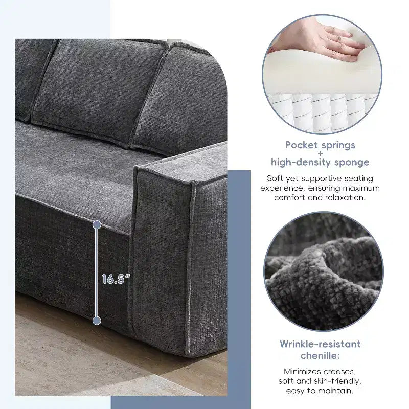 129. 5'' Modular L-Shaped Sofa with Wrinkle-Resistant Chenille, No-Frame Compression Design, 6-Seater Modern Sectional Couch for Living Room