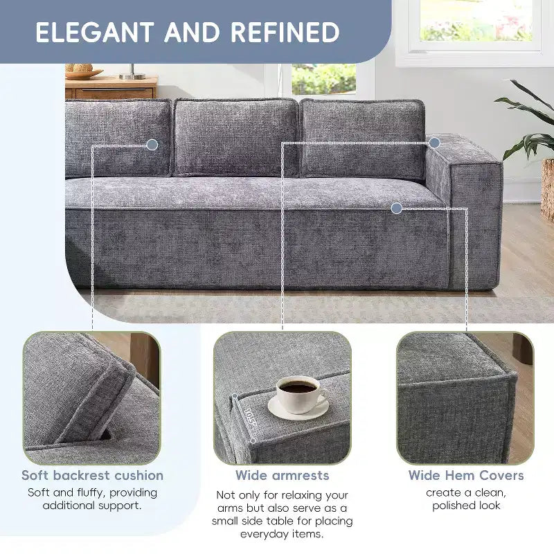 129. 5'' Modular L-Shaped Sofa with Wrinkle-Resistant Chenille, No-Frame Compression Design, 6-Seater Modern Sectional Couch for Living Room