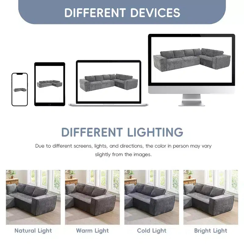 129. 5'' Modular L-Shaped Sofa with Wrinkle-Resistant Chenille, No-Frame Compression Design, 6-Seater Modern Sectional Couch for Living Room