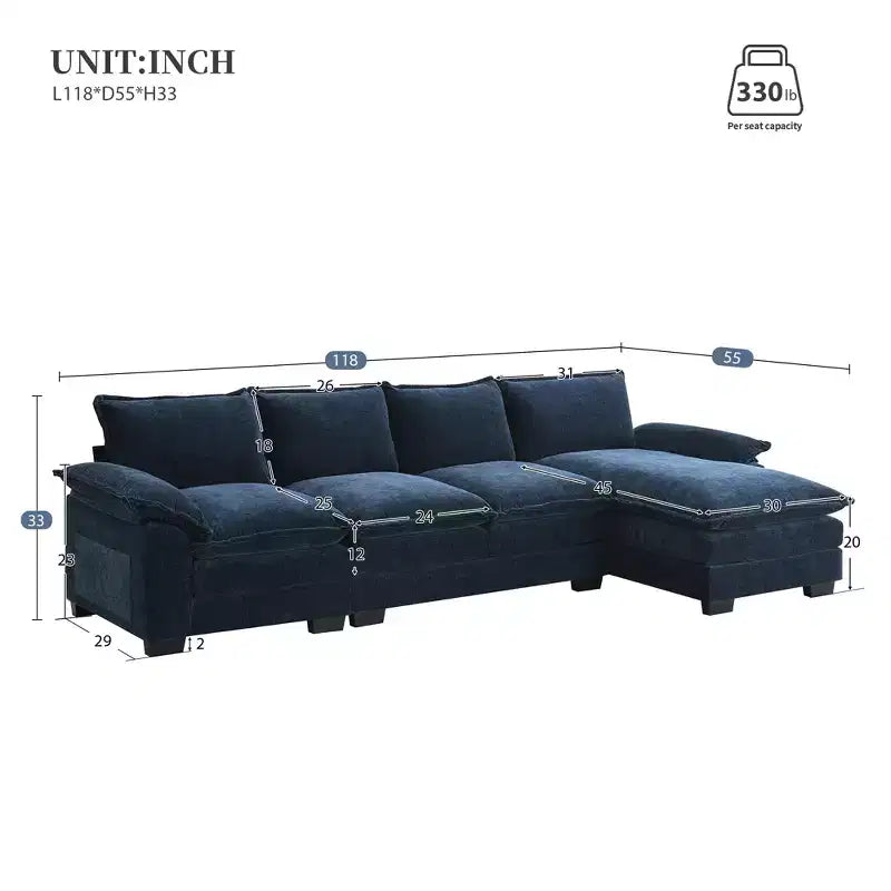 129. 5'' Modular L-Shaped Sofa with Wrinkle-Resistant Chenille, No-Frame Compression Design, 6-Seater Modern Sectional Couch for Living Room