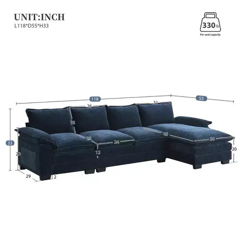 129. 5'' Modular L-Shaped Sofa with Wrinkle-Resistant Chenille, No-Frame Compression Design, 6-Seater Modern Sectional Couch for Living Room