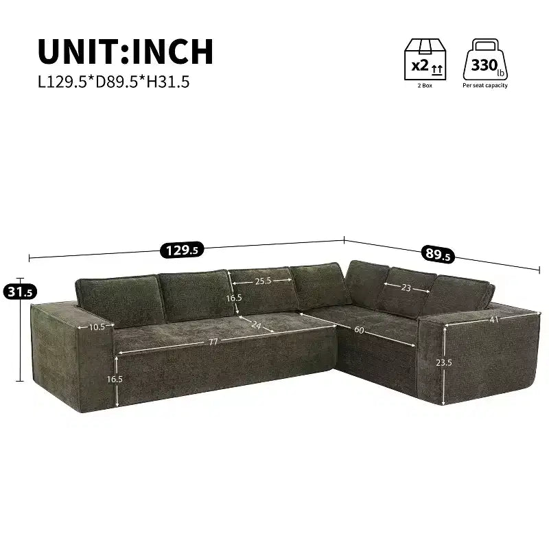 129. 5'' Modular L-Shaped Sofa with Wrinkle-Resistant Chenille, No-Frame Compression Design, 6-Seater Modern Sectional Couch for Living Room