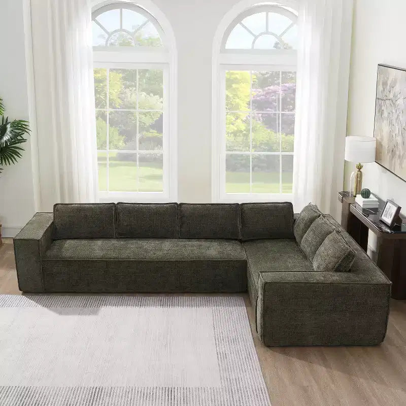 129. 5'' Modular L-Shaped Sofa with Wrinkle-Resistant Chenille, No-Frame Compression Design, 6-Seater Modern Sectional Couch for Living Room