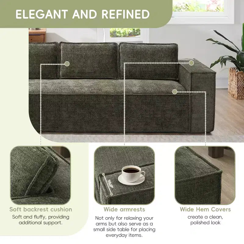 129. 5'' Modular L-Shaped Sofa with Wrinkle-Resistant Chenille, No-Frame Compression Design, 6-Seater Modern Sectional Couch for Living Room