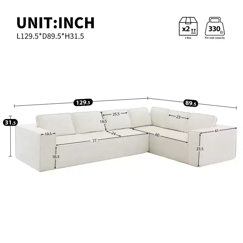 129. 5'' Modular L-Shaped Sofa with Wrinkle-Resistant Chenille, No-Frame Compression Design, 6-Seater Modern Sectional Couch for Living Room