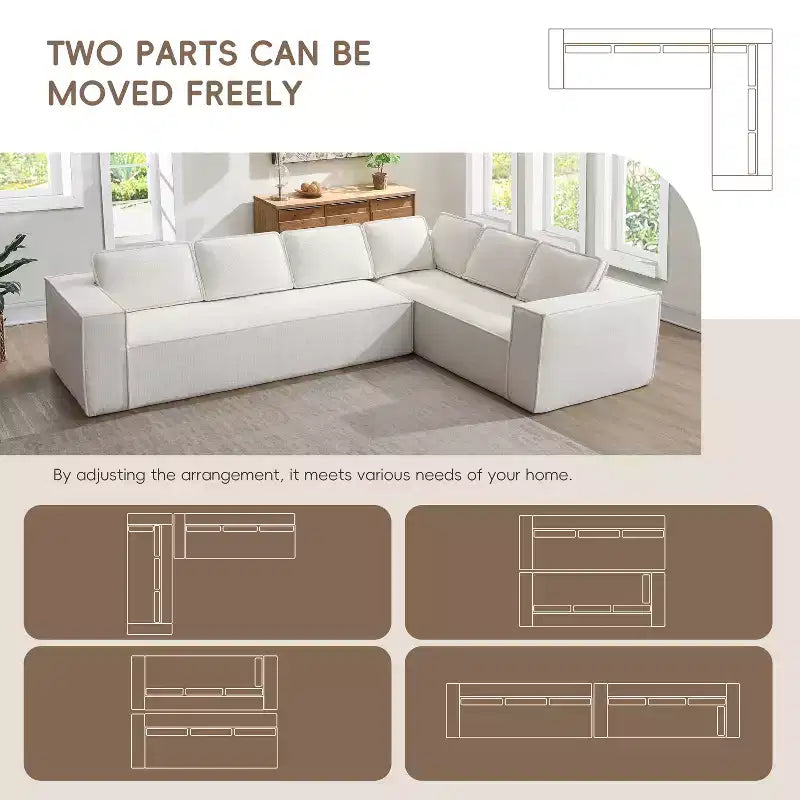 129. 5'' Modular L-Shaped Sofa with Wrinkle-Resistant Chenille, No-Frame Compression Design, 6-Seater Modern Sectional Couch for Living Room